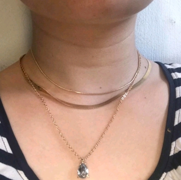 💖 2/$30 Boho  multi layered gold tone fishbone rhinestone pendant necklace set - Picture 9 of 16